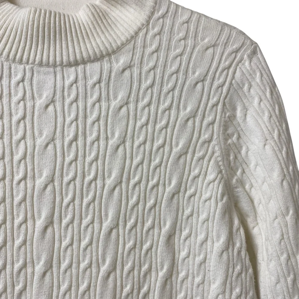 Lands’End white thick cotton cable knit long sleeve cozy warm sweater size small